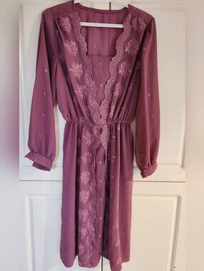 VINTAGE Mauve Lace Chiffon Dress S